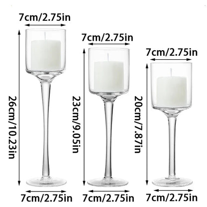 Modern Light Luxury High-Footed Glass Candle Holders – Transparent Wedding Props & Romantic Candle Lights
