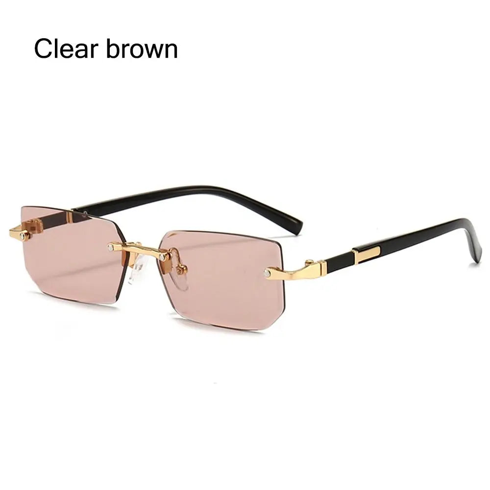 Rimless Rectangle Sunglasses – Fashion Small Square Shades for Men & Women, Summer Travel Eyewear