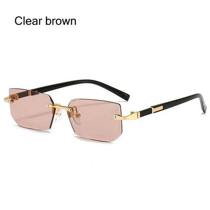 Rimless Rectangle Sunglasses – Fashion Small Square Shades for Men & Women, Summer Travel Eyewear
