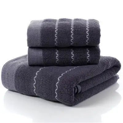 3-Piece Cotton Towel Set – 2 Hand Face Towels 35x75cm + 1 Bath Towel 70x140cm Soft Washcloth Gift Set