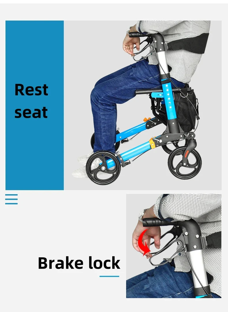 Elderly Disabled Rehabilitation Rollator Walker – Aluminum Alloy Folding Pulley Walking Aid for Home Mobility Training