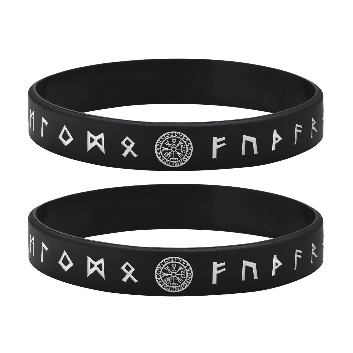 Vnox 12mm Silicone Bracelet for Men - Soft Rubber Viking Compass Rune Amulet Wristband Set
