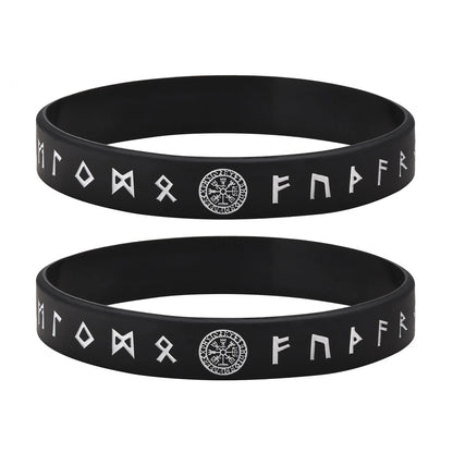 Vnox 12mm Silicone Bracelet for Men - Soft Rubber Viking Compass Rune Amulet Wristband Set