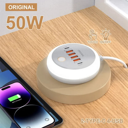 50W USB-C Power Strip Charger - Multi-Port Fast Charging Wall Adapter for iPhone 12/13 & Mobile Devices