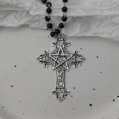 Gothic Bat Cross Necklace Set - Y2K Thorn Love Black Beaded Layered Jewelry for Halloween Parties