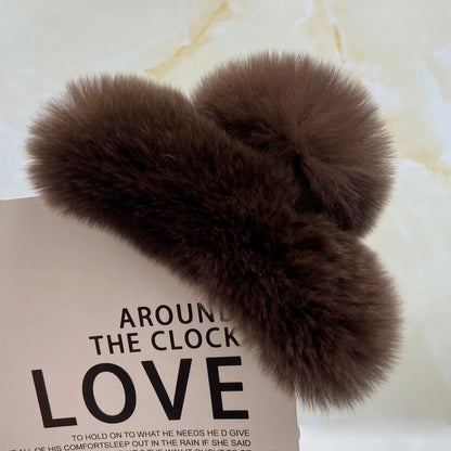 Winter Fuzzy Hair Claw for Women – Warm Fluffy Natural Rex Rabbit Fur Hair Clip, Elegant Fashion Party Accessory