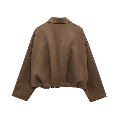 TRAFZA Women’s Casual Bomber Jacket — Oversized Lantern Sleeve Spring/Summer Coat, 2025 Streetwear Zipper Outerwear