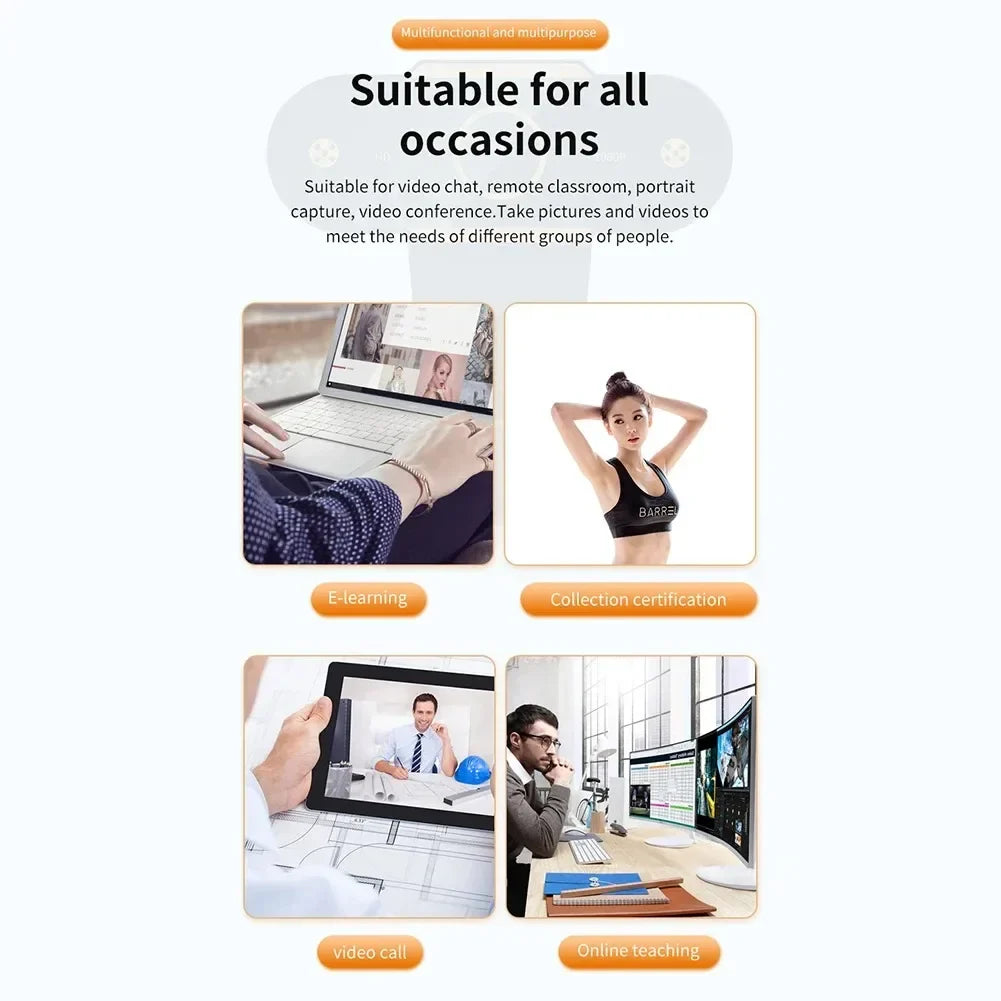 1080P HD Auto Focus Webcam – USB PC Camera with Microphone for Video Calls, Online Teaching & Office Meetings