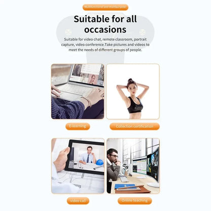 1080P HD Auto Focus Webcam – USB PC Camera with Microphone for Video Calls, Online Teaching & Office Meetings