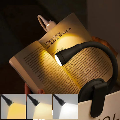 Mini LED Book Light – Adjustable Clip-On 360° Flip Eye Protection Lamp, Rechargeable 3-Color Reading Light for Travel & Bedroom