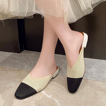 Women’s Solid Color Pointed Toe Knitted Slip-On Flats – Casual Breathable Ballet Loafers