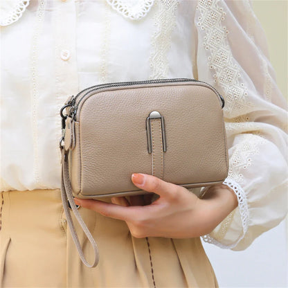 Luxury Genuine Leather Women's Crossbody Bag – Solid Color Shoulder Bag, Clutch & Messenger Purse