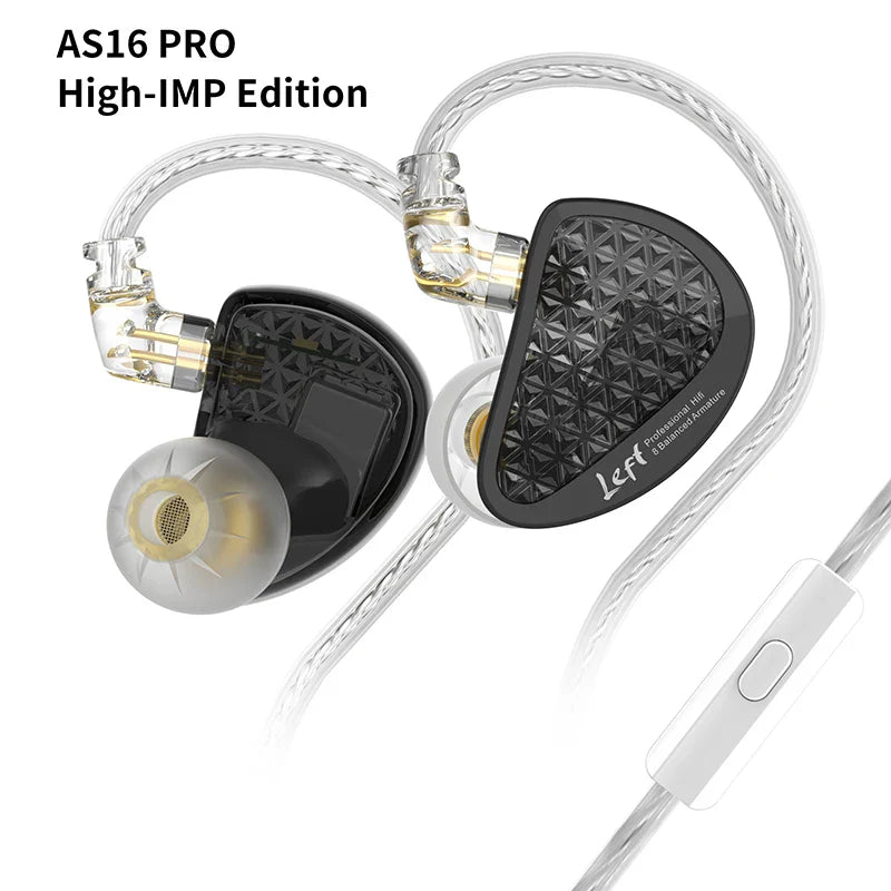 KZ AS16 PRO Wired In-Ear Headphones – 8BA Balanced Armature Earbuds with Microphone for MP3 & HiFi Bass Music