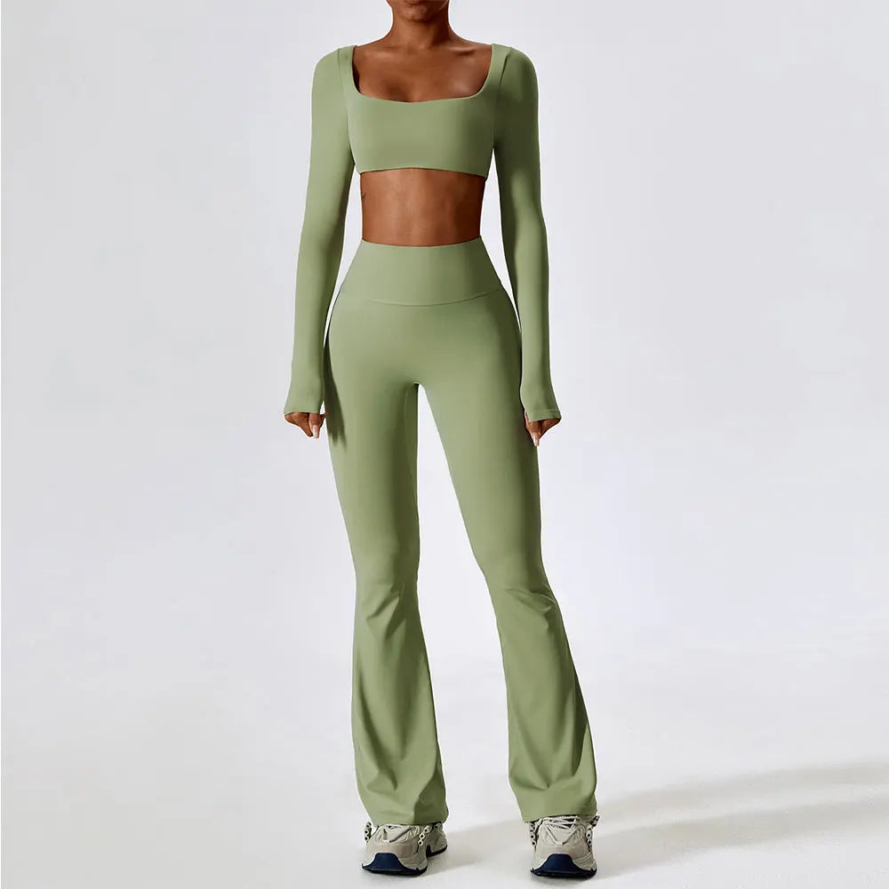 2PCS Seamless Women’s Yoga Set – Long Sleeve Crop Top & Leggings Workout Outfit, Athletic Gym Sportswear