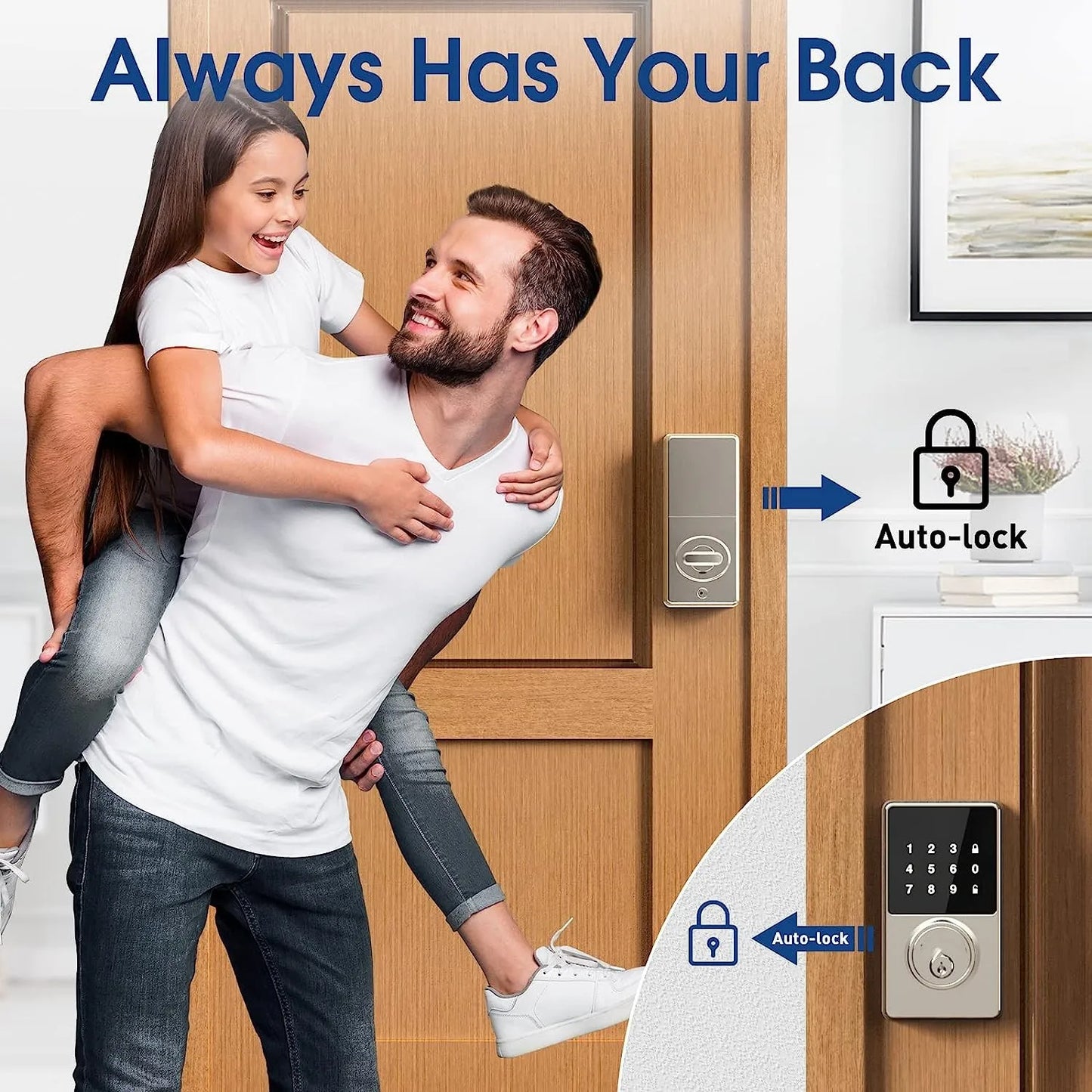 Smart Keyless Door Lock with Touchscreen Keypad – Password & App Unlock, Easy Install, Supports 50 User Codes