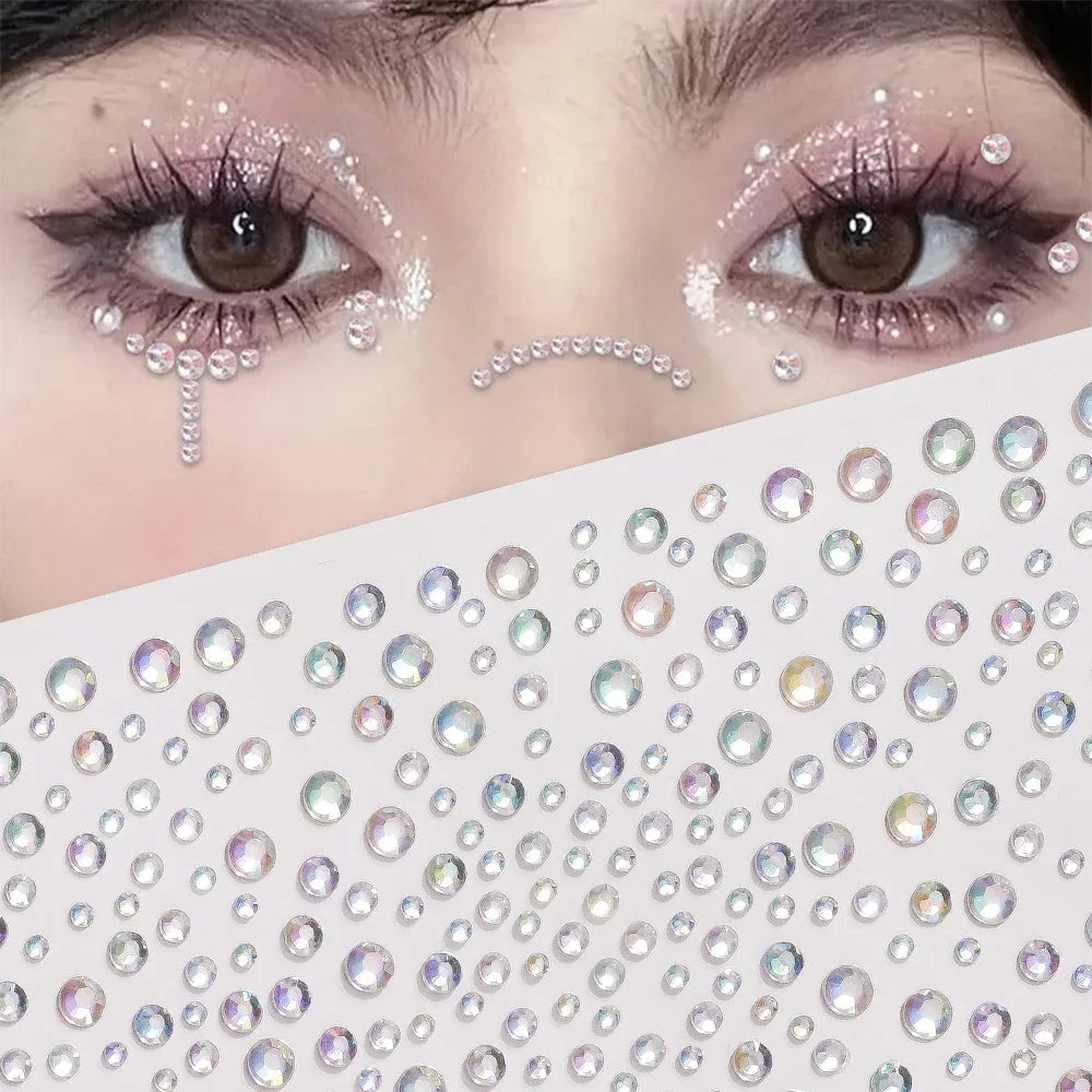 3D Holographic Teardrop Rhinestone Stickers - Self-Adhesive Crystal Diamond Face, Eye & Hair Decoration Tattoos