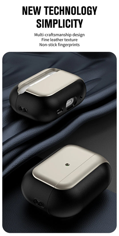 Luxury Leather Pattern Earphone Case for AirPods Pro 2/3/4 – Shockproof ANC Cover with Lanyard