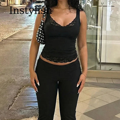 Women’s Square Collar Backless Lace Tank Top – Slim Fit Ruffle Patchwork Y2K Sexy Summer Party & Vacation Crop Top