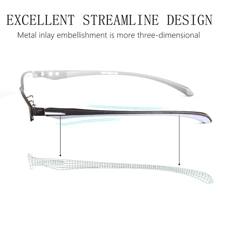 Progressive Multifocal Photochromic Reading Glasses – Anti-Blue Light Half Frame for Men with Presbyopia & Far Sight Protection