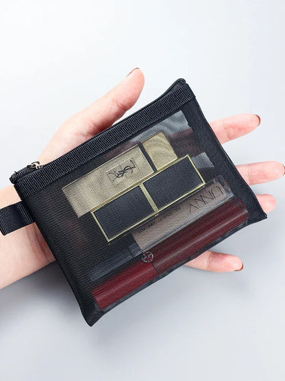1/3pcs Mesh Clear Cosmetic Bags — Small & Large Black Makeup Travel Organizer Pouches for Toiletries & Lipstick Storage
