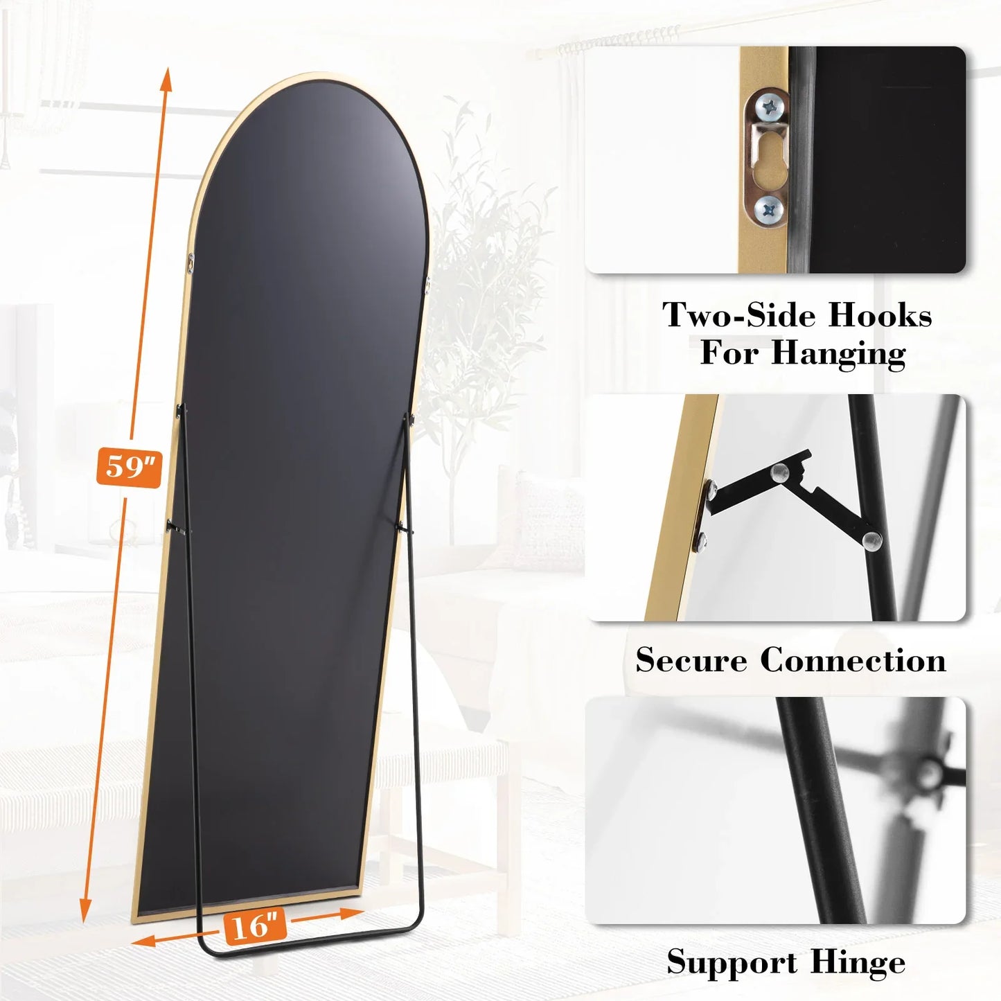 Full Body Wall Mirror 59"x16" – Standing or Wall-Mounted with Aluminum Alloy Frame for Bathroom & Bedroom