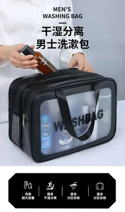 2025 Portable Travel Bag – Dual Transparent Dry & Wet Separation PU Cosmetic Pouch for Fitness and Swimming Essentials