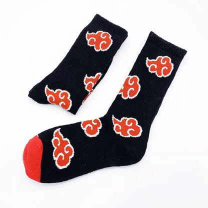 Halloween Anime Akatsuki Red Cloud Socks – Unisex Cotton Ninja Cosplay Stockings for Men & Women