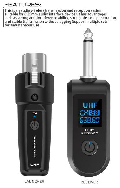 UHF Wireless Microphone Adapter – XLR Transmitter & Receiver for Dynamic Mics, Guitar, Audio Mixer & PA System