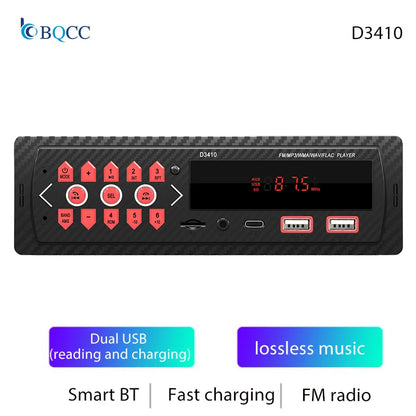 BQCC 1 Din Bluetooth Car Stereo - MP3 FM Radio with USB, TF, AUX, Dual USB & 7-Color LED Lights