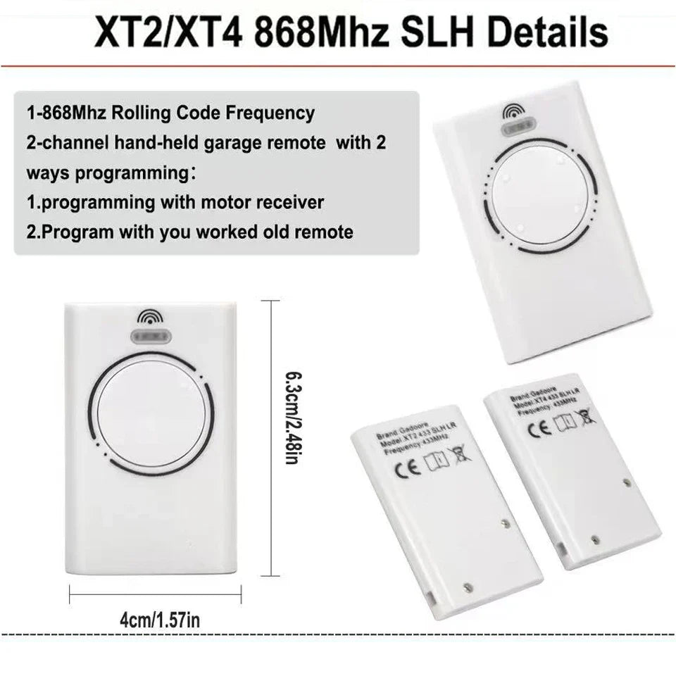 XT2 XT4 868 SLH LR Garage Door Remote – Compatible with 868MHz Frequency for XT2, XT4 Models