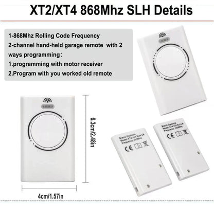 XT2 XT4 868 SLH LR Garage Door Remote – Compatible with 868MHz Frequency for XT2, XT4 Models