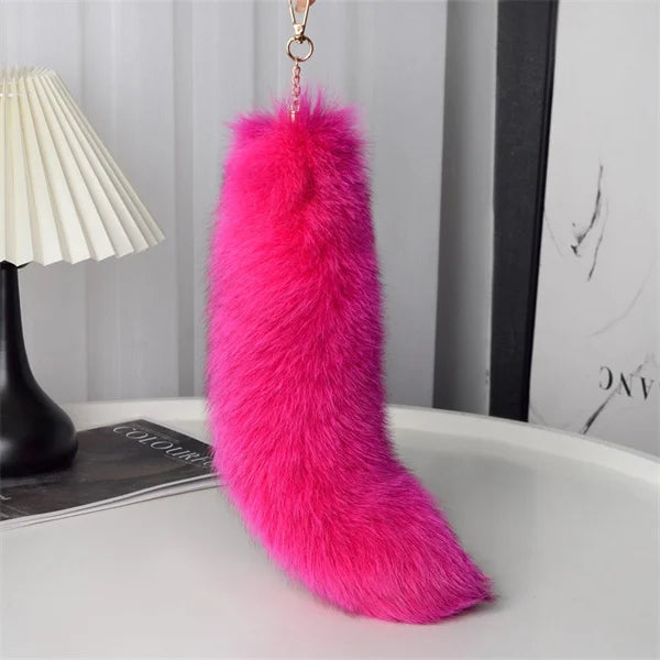 2024 Natural Fox Fur Tail Keychain – Chic Y2K Furry 40cm Keyring Accessory for Women’s Car Keys