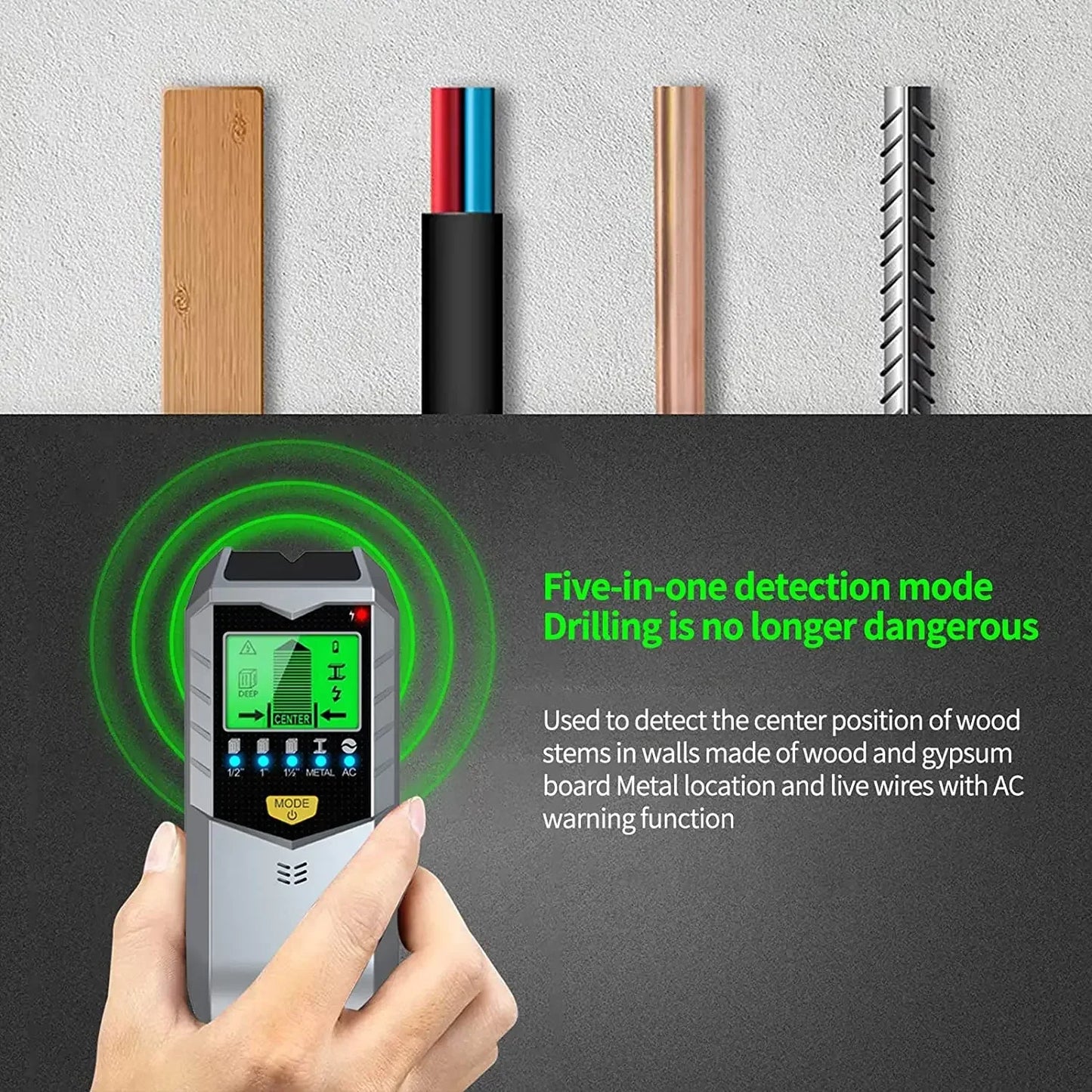 5-in-1 Electronic Wall Detector - Multifunctional Metal Stud & Wood Finder Tool