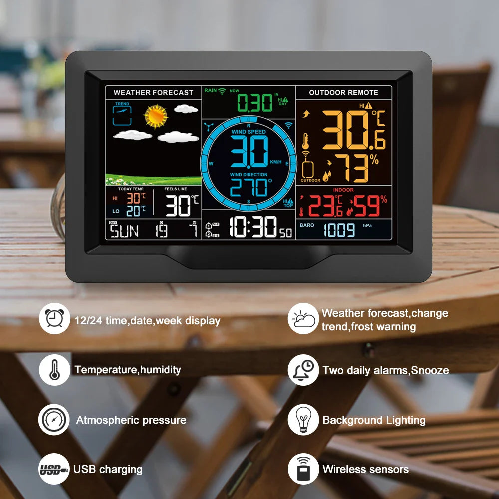 FJ3390A Multifunctional Weather Station - Temperature, Humidity, Wind Speed & Rainfall Detection with Weather Forecast Clock