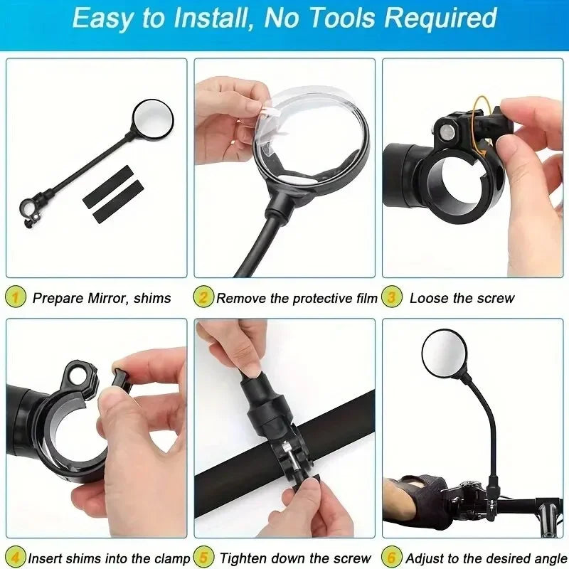 360° Rotatable Bicycle Rearview Handlebar Mirrors – Adjustable Bendable Hose for Mountain Bikes & Motorcycles