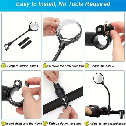 360° Rotatable Bicycle Rearview Handlebar Mirrors – Adjustable Bendable Hose for Mountain Bikes & Motorcycles