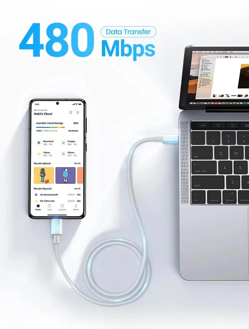 PD 60W USB-C to USB-C Fast Charging Cable – 2M Power Delivery Cord for iPhone 6-16 Series, iPad & USB-A Devices