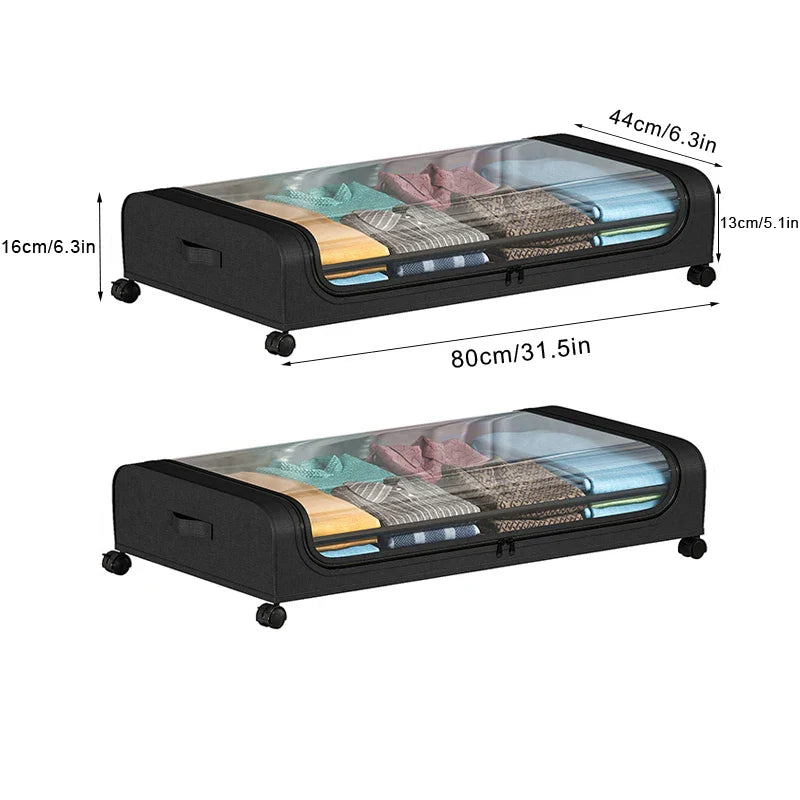 Under-Bed Storage Box with Wheels — Large Capacity Dustproof Organizer for Quilts, Clothes, Toys, and Bedroom Items
