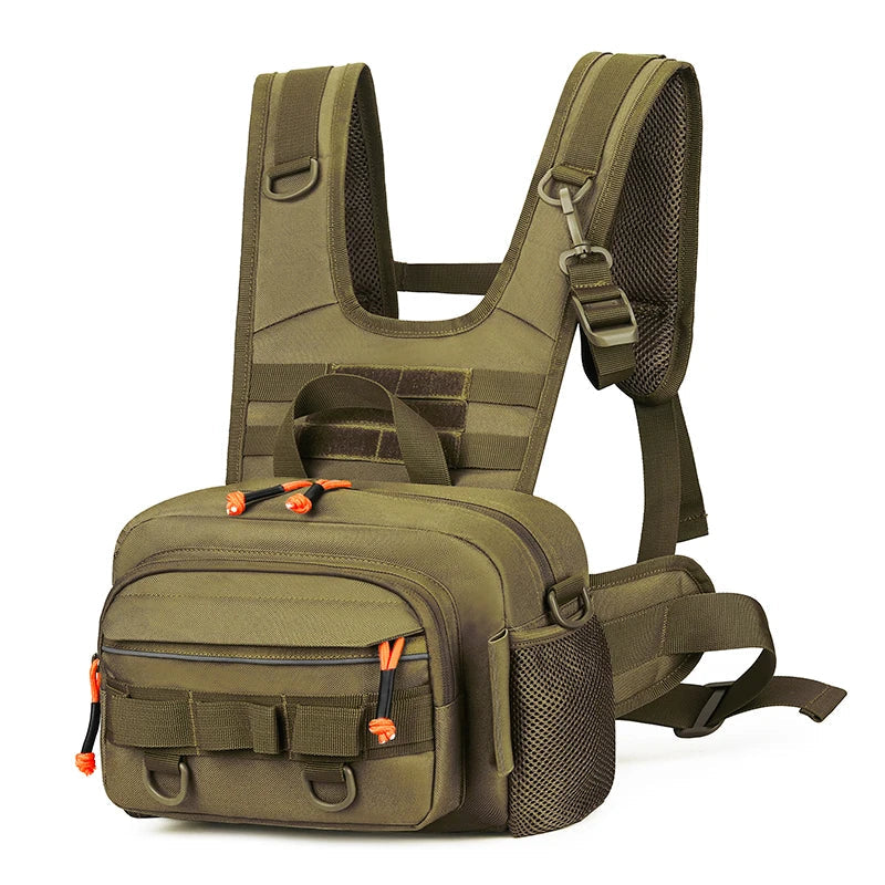 Fishing Lure Front Chest Vest Backpack – Tactical Travel, Camping, Hiking & Outdoor Cycling Mountaineering Gear Bag for Men