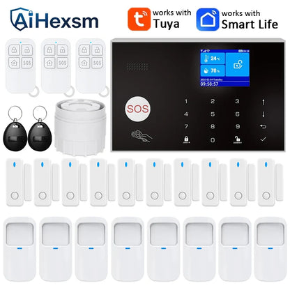 Home WIFI & GSM Security Alarm System – Anti-Theft with Door Sensor, PIR Motion Detector, Tuya Smart App & Alexa Control