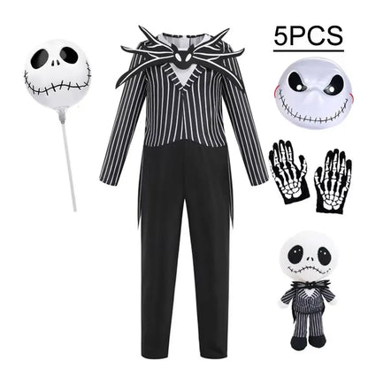 Jack Skellington Costume for Kids - Striped Halloween Cosplay Dress-Up Set