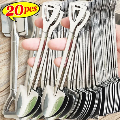 20/2x Stainless Steel Mini Shovel Spoons - Gold and Silver Coffee, Tea, Dessert, Ice Cream Scoops - Kitchen Tableware Set