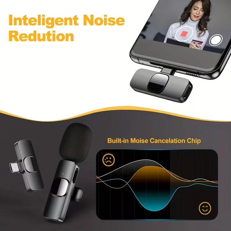 Mini Type-C Wireless Lavalier Microphone - Dual Person Noise Cancelling Audio Mic System for Recording & Streaming
