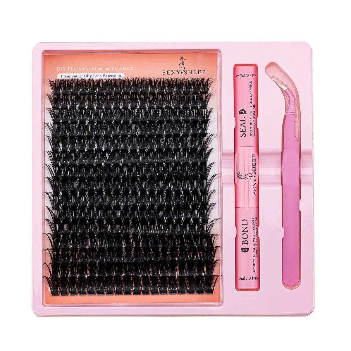DIY Eyelash Extension Kit – Individual Lash Clusters (8-16mm) with Bond, Seal & Applicator