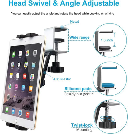 Universal Under Cabinet Phone & Tablet Holder – Metal Clamp Stand for 4.7–13” iPad & iPhone