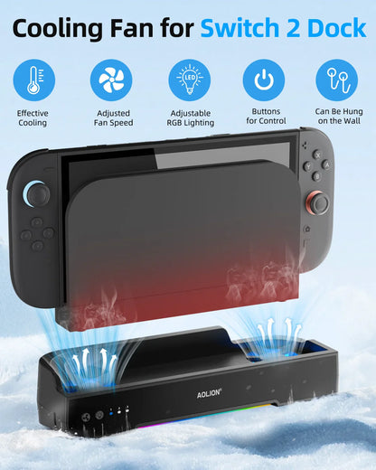 Aolion Switch 2 RGB Cooling Dock – Portable Hub Expansion Base with Wall Mount & NGC Support