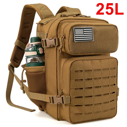 QT&QY 25L/45L Tactical Backpack – Outdoor Survival & Hiking Rucksack for Men & Women, Bug Out Bag with Bottle Holder