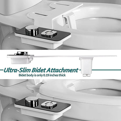 Elevate Your Bathroom Experience with Ultra-Thin Bidet Toilet Seat Attachment - Non-Electric, Self-Cleaning, Dual Nozzles for Frontal & Rear Wash, Cold Water Hygiene