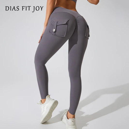DIAS FIT JOY Women’s Nylon Yoga Pants – High-Waisted Butt-Lifting Tight Leggings with Pockets, Breathable No-T-Line Fitness Wear