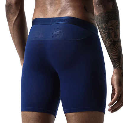 Men’s Sports Compression Boxer Briefs – Anti-Chafing Long Leg Modal Underwear, Quick-Dry Running & Fitness Performance Shorts